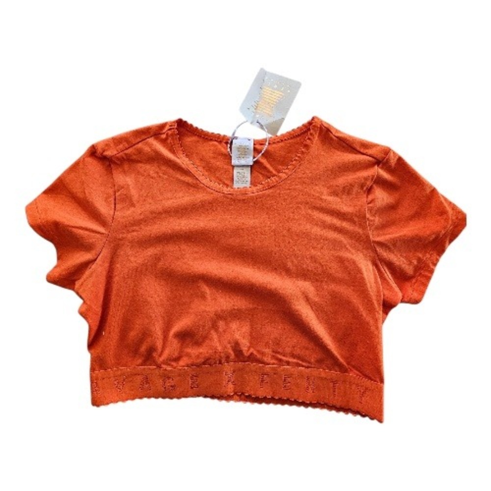 Savage × Fenty NWT Cropped Logo Orange Cotton Short Sleeve Top T-Shirt sz S - Picture 1 of 6